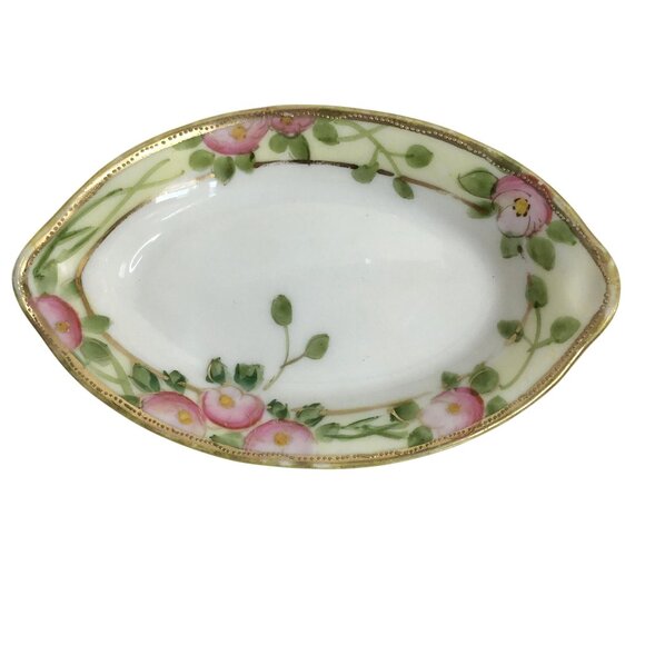 VTG (6) NORITAKE SALT CELLAR DIP Hand Painted Pink Flowers 22 K Gold Trim Nippon - Picture 4 of 10